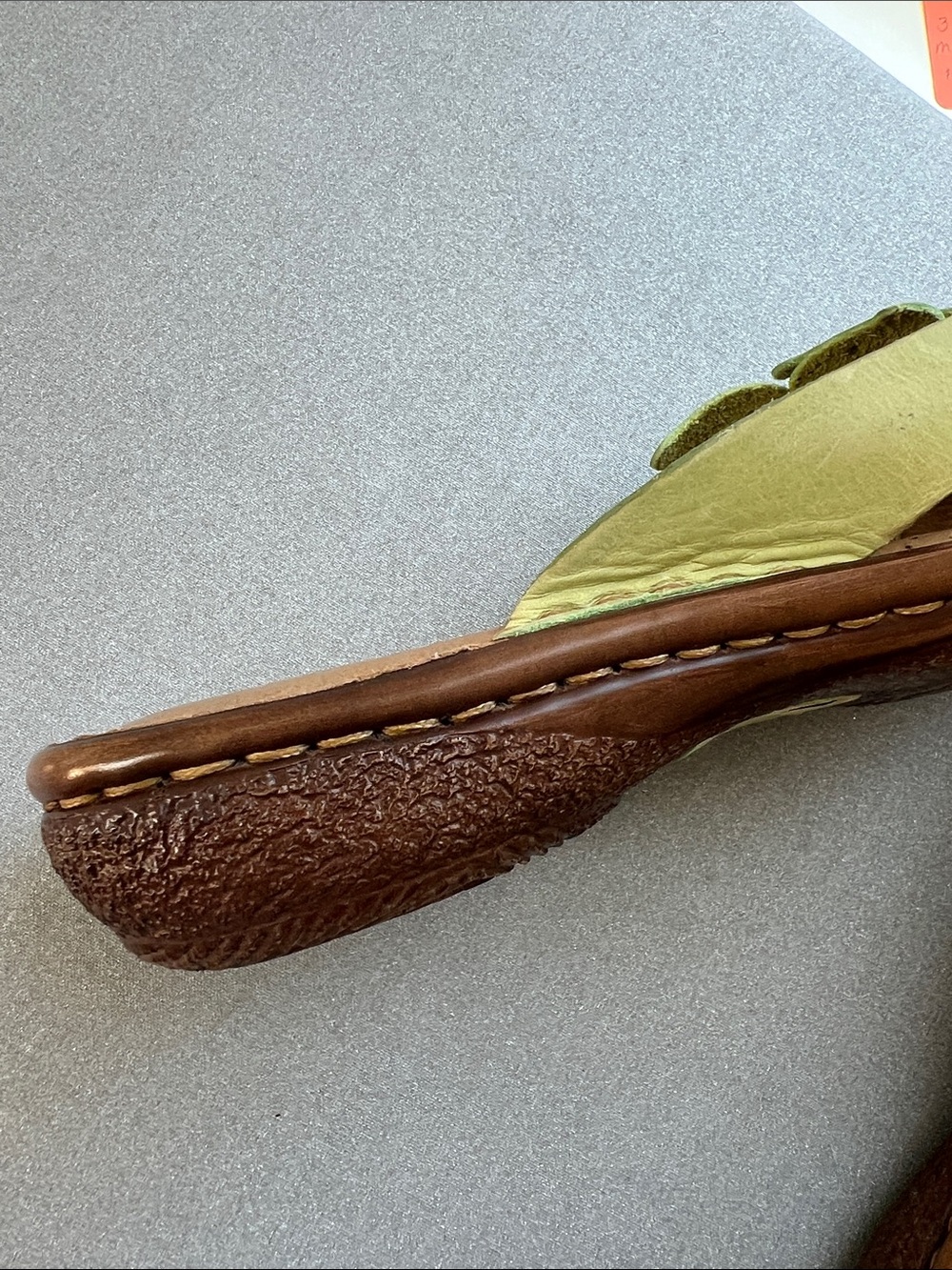 Born | Lime Green Floral Leather Slide Sandals - Picture 11 of 16